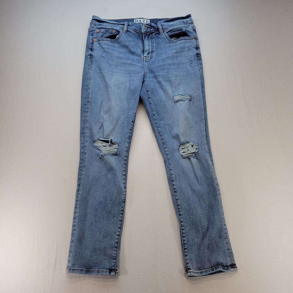 DAZE Jeans Womens 30 Light Wash Straight Leg Distressed Ripped Denim Casual